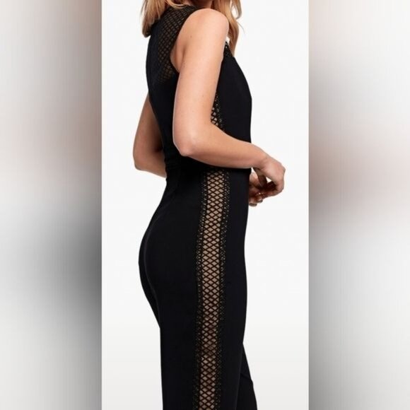 Bardot Black Laced Detail Jumpsuit Sz 4 Sleeveless Straight Leg Whimsigoth Glam - Picture 3 of 10